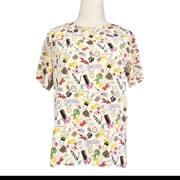 Edward 100% Silk Novelty Girly Fashion Shopping Summer Vacation Print Small Top - Picture 1 of 11